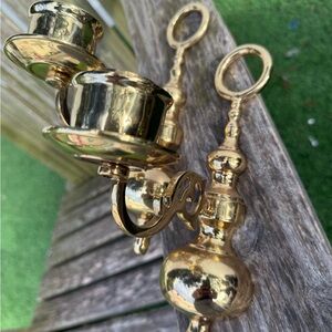 Set of 2 Mid‎ Century Solid Brass Wall Hanging Candlestick Sconces Indoor Wall